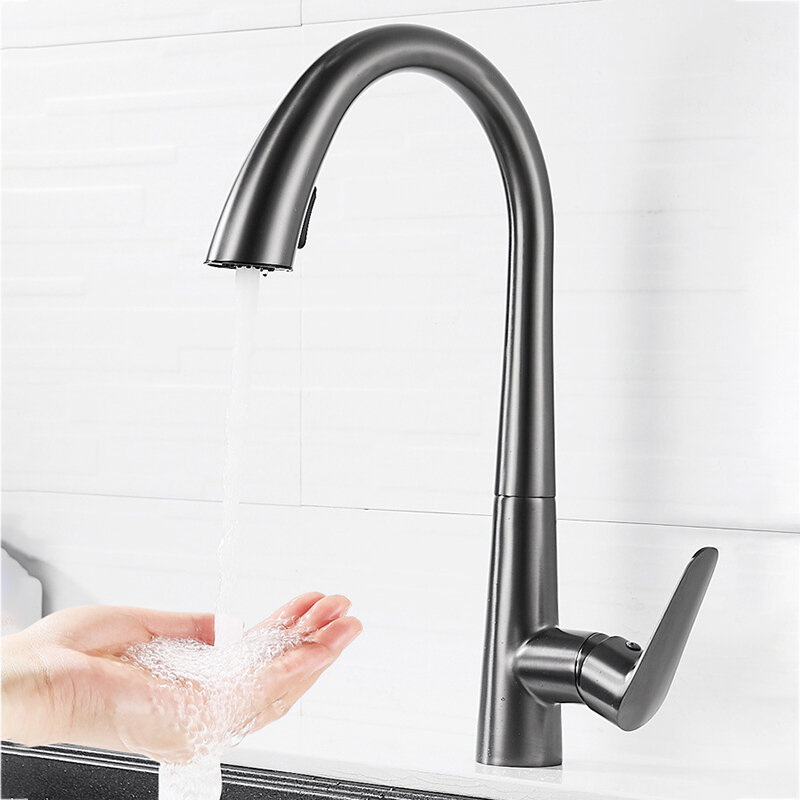 Kitchen Faucet Two Function Single Handle Pull Out Mixer Hot and Cold Water Taps Deck Mounted 360 Rotation Mixer Tap