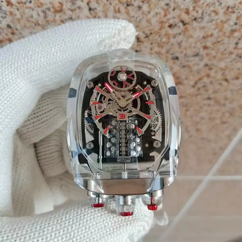 بوجاتي جاكوب-ساعة ميكانيكية للرجال ، ساعة شفافة مقاومة للماء بمحرك ستة عشر أسطوانة ، هدية مع توربيون ، الأحدث