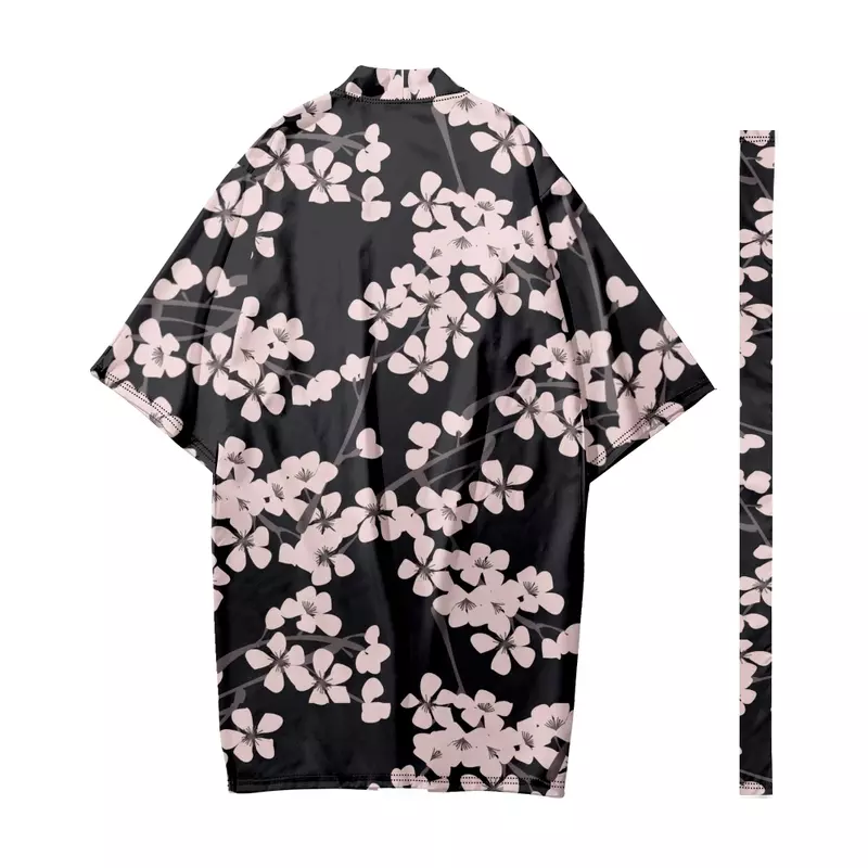 Men's Japanese Long Kimono Women Cardigan Fashion Samurai Costume Kimono Traditional Clothes Sakura Pattern Shirt Yukata Jacket
