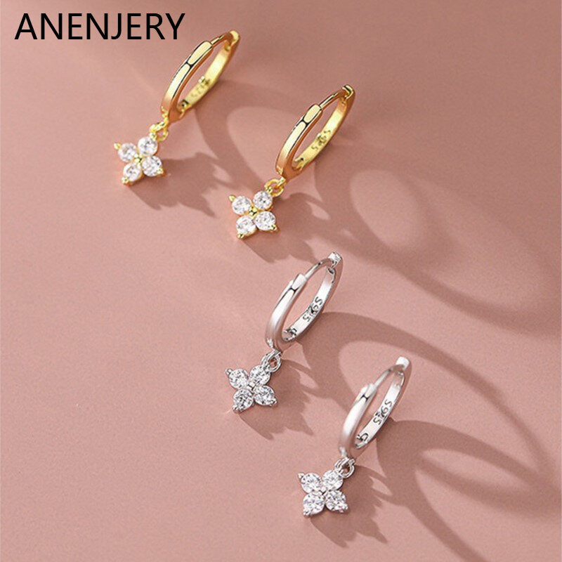 Anenjery-女性のための花の形をしたイヤリング,シンプルでファッショナブルなペンダント