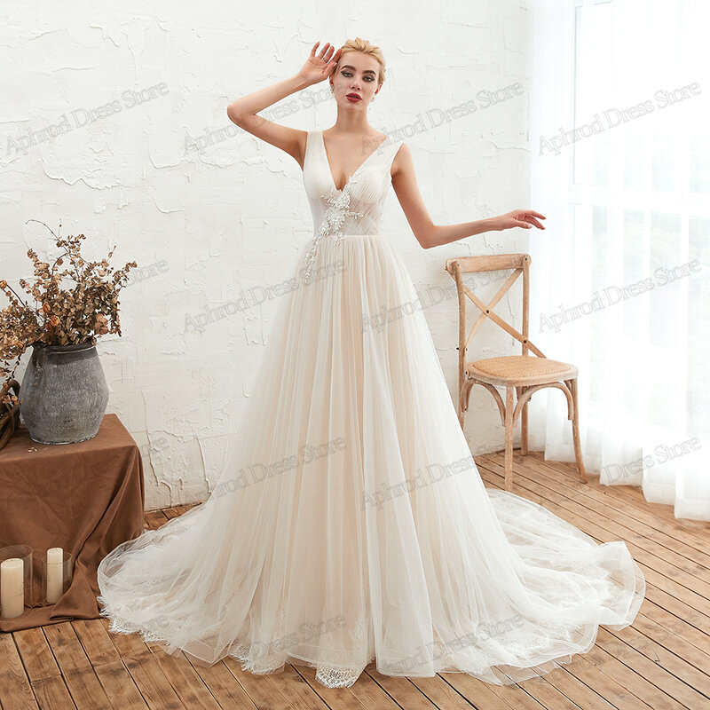 Graceful Wedding Dresses Illusion Tulle Tiered Bridal Gowns A-Line V-Neck Robes For Formal Party Pretty Vestidos De Novia 2024