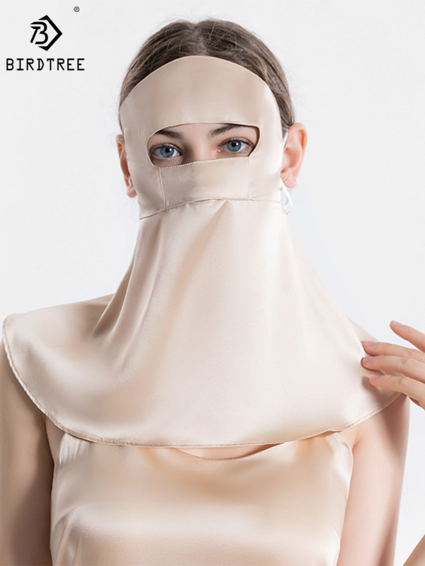 Birdtree 100% шелк тутового шелкопряда для лица женская маска от солнца защита УФ солнцезащитный крем защита шеи для верховой езды вуаль A38664Q