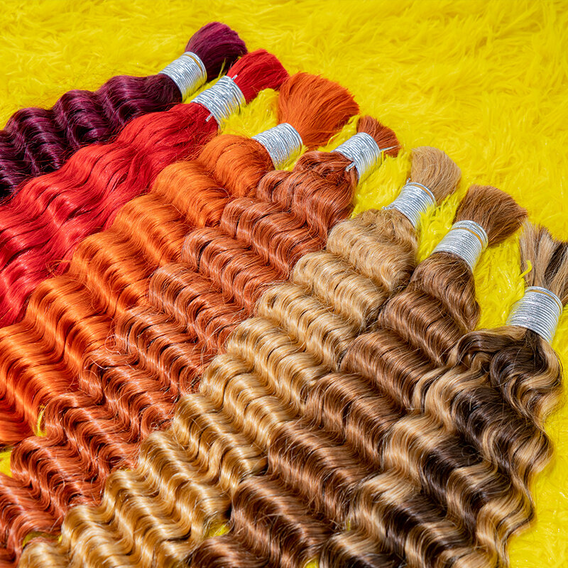Colored Bulk Human Hair For Braiding Deep Wave Horse Ponytail Hair No Weft Raw Human Hair Extension Color Hair 45-75 cm