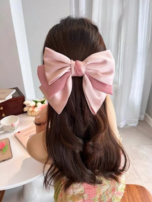 Nova moda barrette arco coreano cor combinando oversized primavera clipe arco topo clipe para feminino menina cetim hairpin acessórios de cabelo