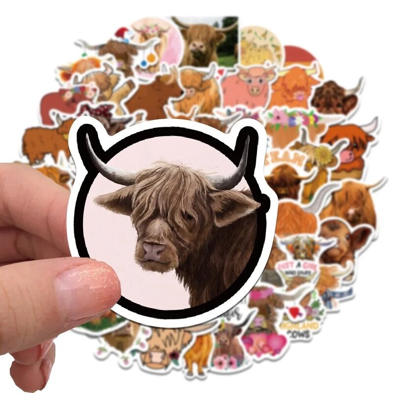 10/30/50PCS Highland Cow Graffiti Stickers Highland Cow Suitcase Water Cup Scooter Waterproof Stickers Wholesale
