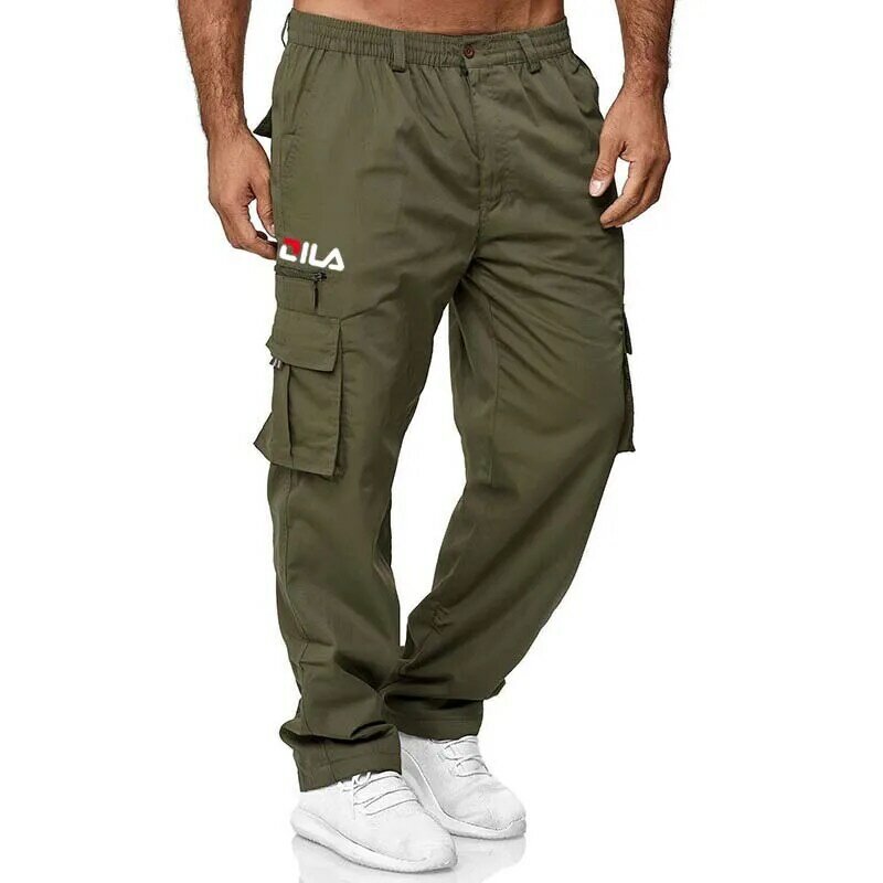 Calça casual masculina de bolso para combate cargueiro, calças soltas para trabalho, skate bottoms, skater boy high street trend, esportiva, caminhada