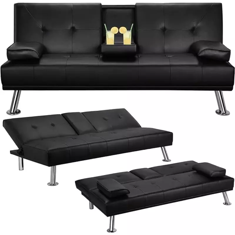 Sofá-cama de couro falso moderno, Futon conversível com braço, Home Recliner, Home Furniture for Living Room