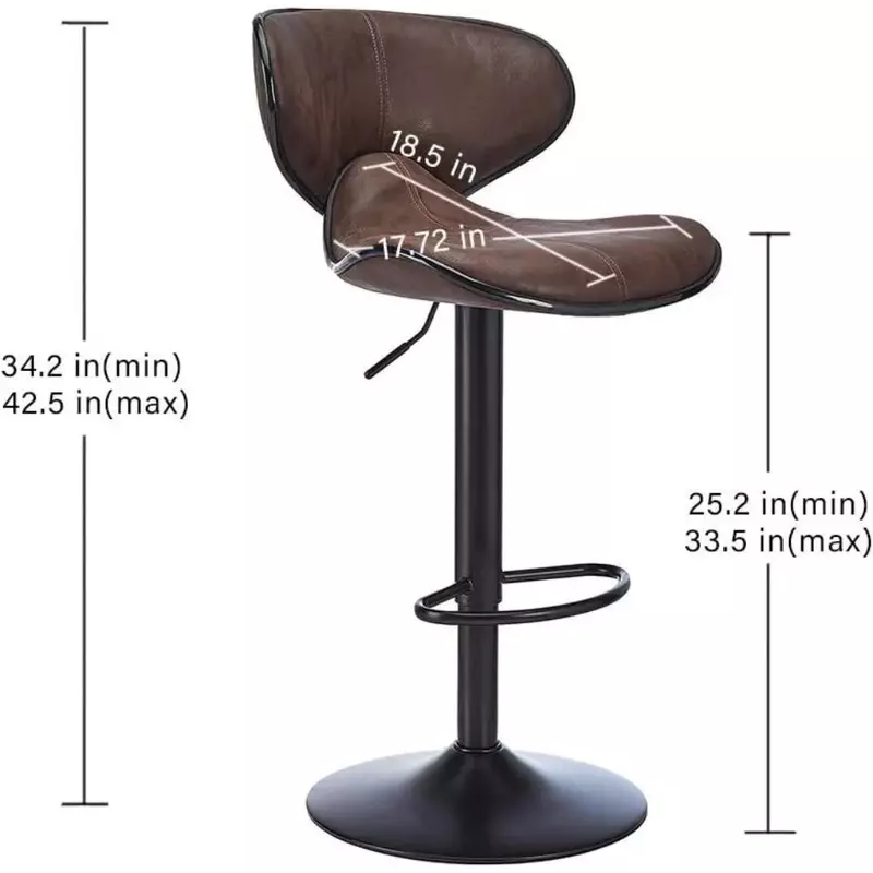 เก้าอี้บาร์แบบหมุนได้ปรับได้เก้าอี้บาร์สูงมีพนักพิงและออตโตมันเหมาะสำหรับบาร์วินเทจสีน้ำตาล
