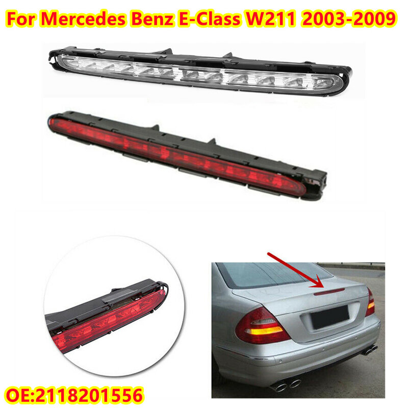 Enquêter de signalisation d'arrêt arrière à LED, troisième feu stop arrière, montage haut, rouge et blanc, Mercedes Benz Classe E W211, 2003-2009, 2118201556