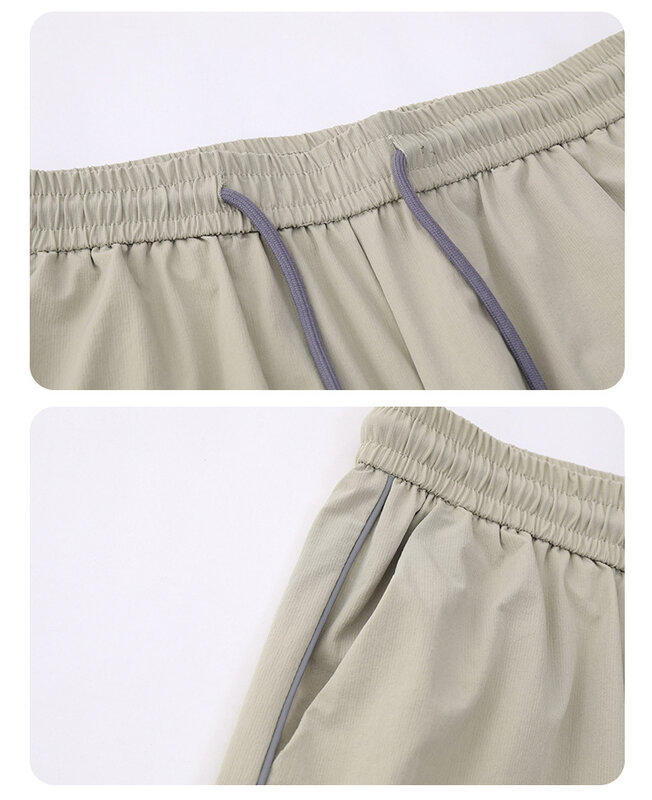 กางเกงลำลองกีฬาสีทึบ2023ฤดูร้อนกางเกงกันลมตรงกลางเอวตรงมีจีบหลวมเข็มขัดลำลองของผู้หญิงกางเกงม็อบ