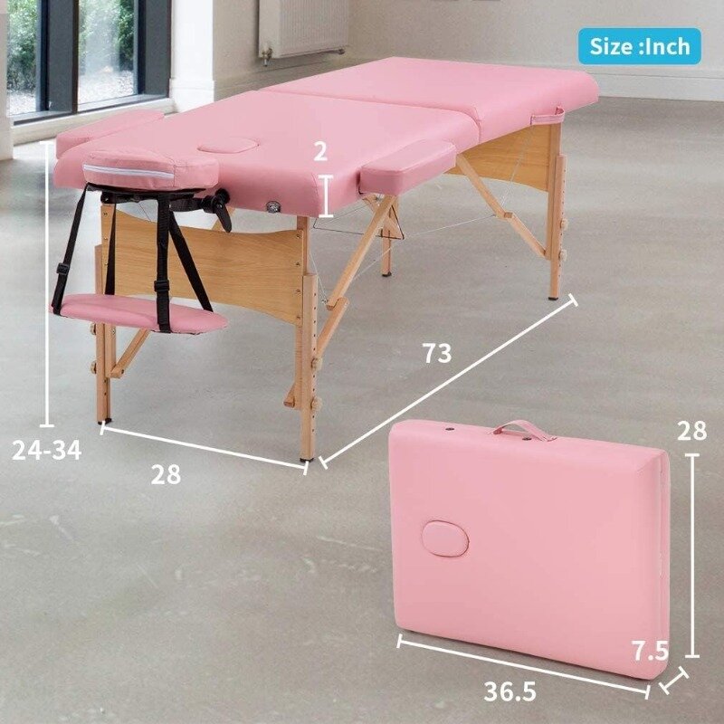 طاولة واسعة قابلة للتعديل مع حقيبة حمل ، مهد وجه سبا 2 قابل للطي للتدليك ، سرير صالون ، طول 28 بوصة