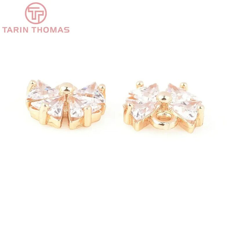 (8126)10 pezzi 10x9MM ottone Color oro 24 carati con ciondoli a forma di fiocco in zircone accessori per la creazione di gioielli fai da te di alta qualità