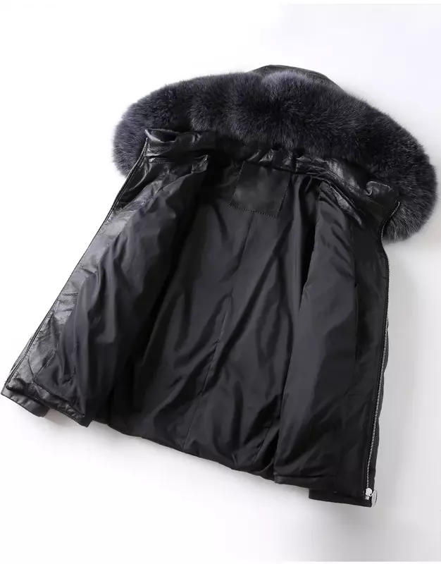 AYUNSUE-정품 가죽 자켓 폭스 모피 칼라 다운 자켓 여성용, 진짜 양피 코트, 겨울