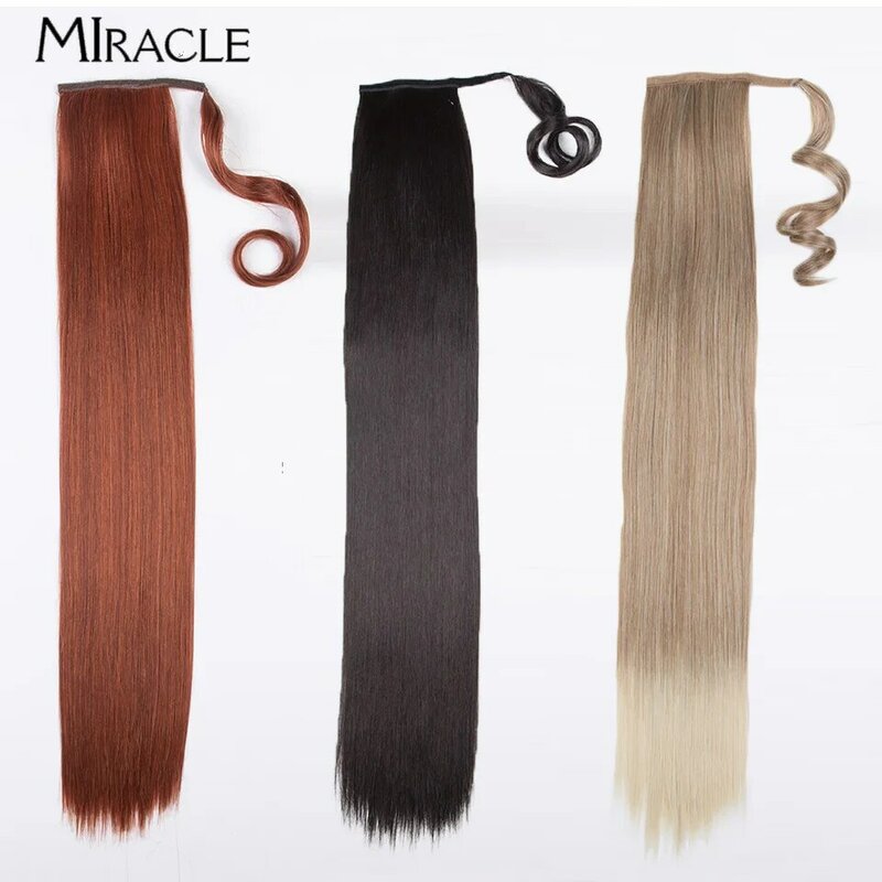 MIRACLE-extensiones de cabello sintético liso para mujer, coleta envolvente de 30 pulgadas, resistente al calor, pieza de cabello falso, cola de caballo