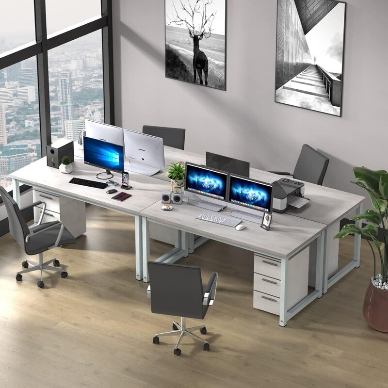 Ekstra 1 "lebih tebal meja kayu dan bingkai logam hitam meja komputer Gaming dan rumah kantor batu putih furnitur