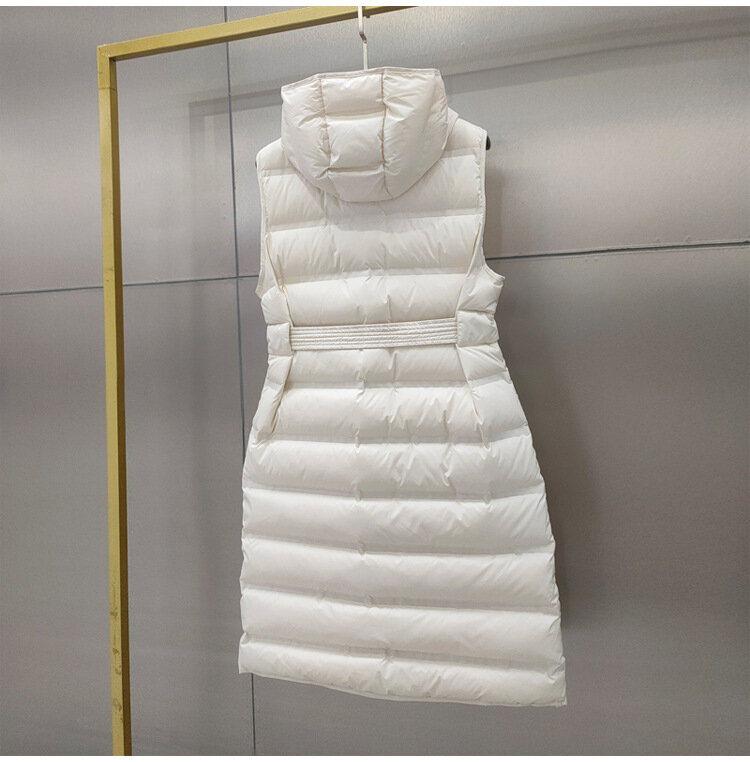 Chaleco de plumón de pato blanco para mujer, chaqueta con capucha sin mangas, Parka gruesa, Tops de moda, 2023