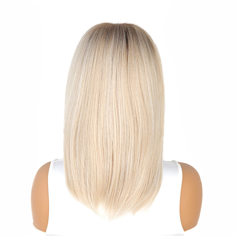 SNQP 39cm krótkie proste włosy środek rozchylona Blond peruka nowa stylowa peruka dla kobiet codziennie na imprezę Cosplay odporna na ciepło naturalna