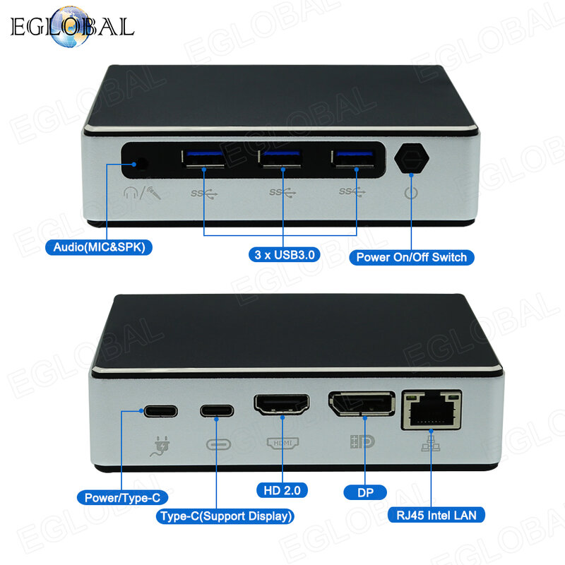 EGLOBAL NUC 미니 PC i7 1060NG7 LPDDR4 16G RAM, 2TB NVMe SSD, 윈도우 11 데스크탑 컴퓨터, 게임용 HDMI2.0 DP, C타입, Wifi6 게임 PC