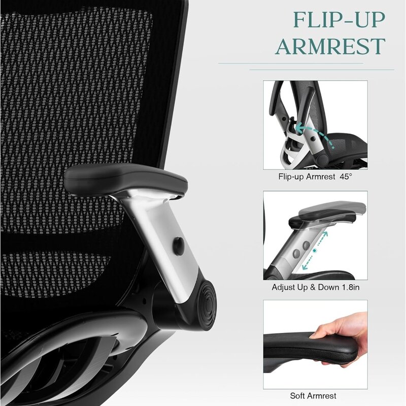 High Back Desk Chair-Adjustable Headrest with Flip-Up Arms,Tilt Function,Lumbar Support and PU Wheels,Swivel Computer Task Chair
