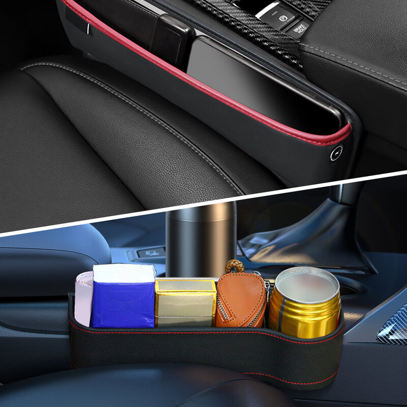 New PU Leather Car Console Side Seat Gap Filler Front Seat Organizer for Cellphone Key Coins Stop Dropping between Seats Black