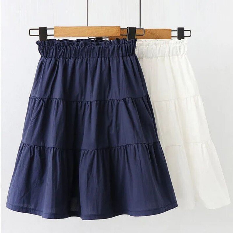 Falda corta de algodón para niña, media falda a la moda de verano, Color sólido, grande, 2024