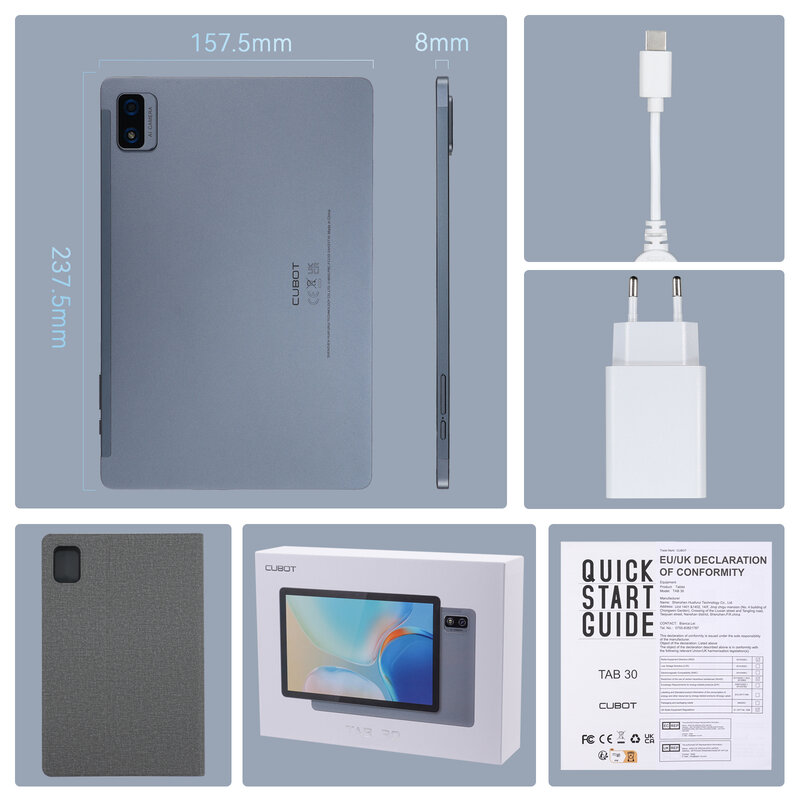 Cubot Tab 30 Tablet 10.1 "6580mAh batteria Android 11OS T618 Octa Core 4G ROM 128G RAM fotocamera anteriore 5MP Dual SIM Card Tablet PC