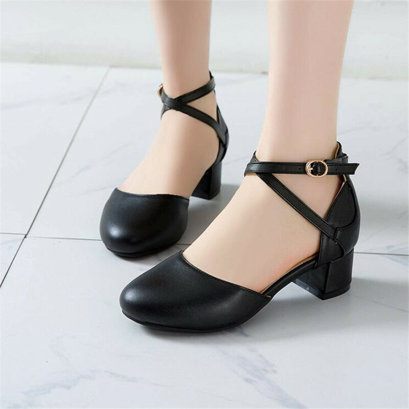 Girls High Heels Shoes Kids Sandals Wedding Party Mary Jane Princess Shoes Women Comfort Chunky Heel Round Toe Shoes Size 30-43