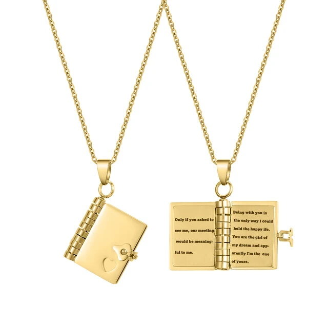 MYLONGINGCHARM Personalized Book Pendant Necklace Custom Multi-page Book Pendant Engrave Love Words Necklace