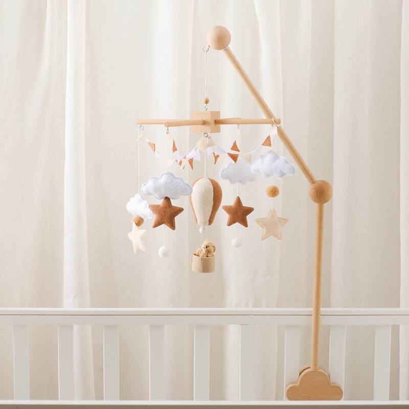 Мобиль для детской кроватки, Деревянный Погремушка-колокольчик для кровати, мягкий войлочный воздушный шар, подвеска-колокольчик, удобная игрушка для новорожденных, детский подарок