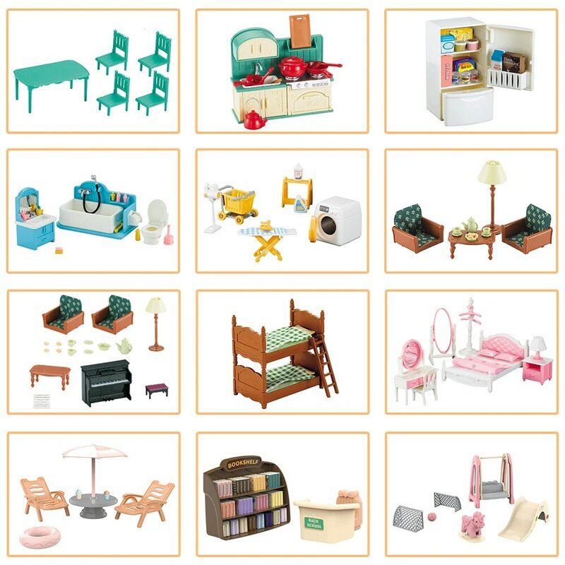 Mainan Boneka Keluarga Hutan Montessori Dapur Miniatur Rumah Boneka 1/12 Mainan Dapur Aksesori Rumah Boneka Mainan Furnitur untuk Anak Perempuan