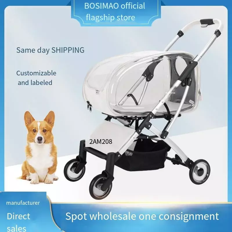 Foldable Detachable Pet Cart for Dogs and Cats Transparent Handcart for Going Out Small and Medium-sized Dog Cart Lightweight