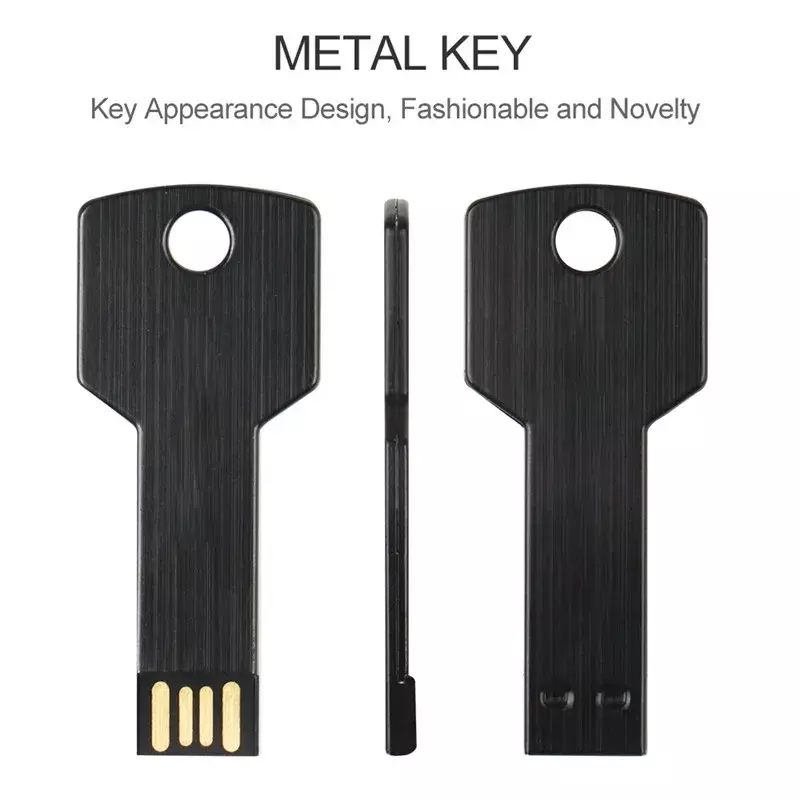 JASTER-Metal Key Shape USB Flash Drive, Memory Stick Preto, Caneta de Alta Velocidade, Presente Criativo, 16GB, 8GB, 32GB, 64GB, 128GB