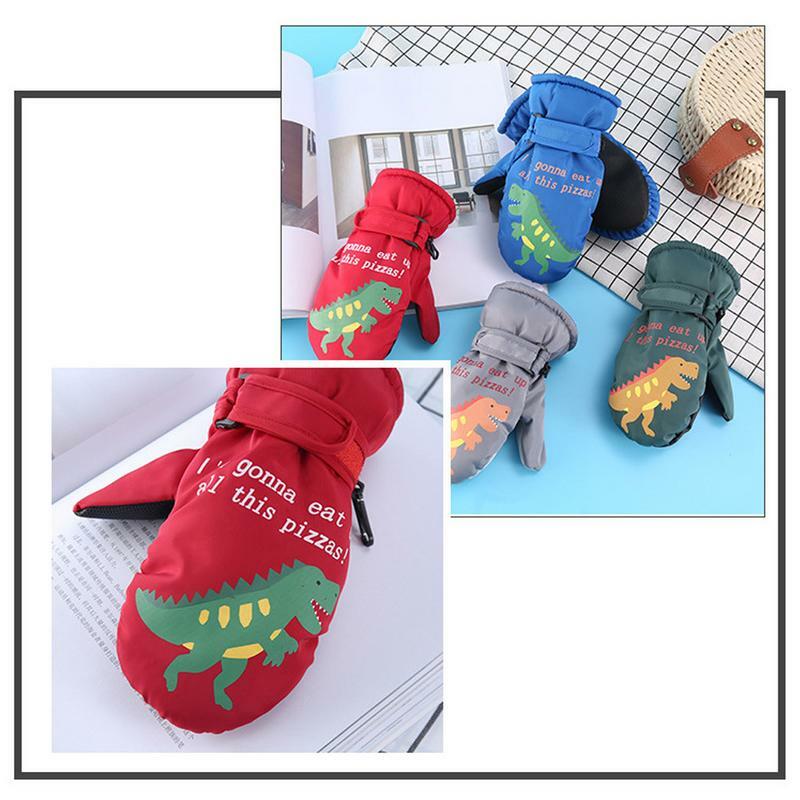 Boys Dinosaur Winter Mittens Waterproof Winter Gloves With Elastic Strap Windproof Winter Gloves Soft Kids Gloves For Boys