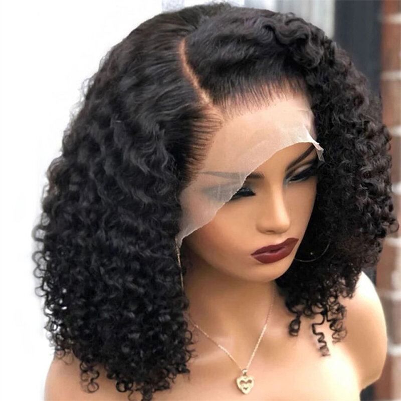 Perruque Bob Lace Front Wig Brésilienne Naturelle, Cheveux Courts Bouclés, Deep Water Wave, 13x4 HD, pour Femme