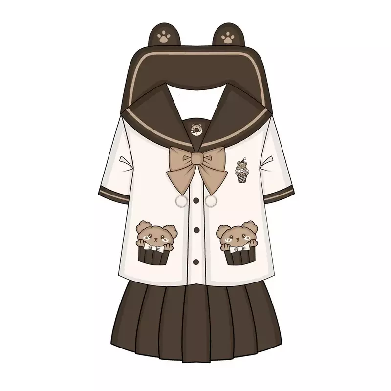 Urocze nowe JK jednolity przedszkolne w stylu japońskim i koreańskim słodkie anime z długim i krótkim rękawem w stylu mundurek marynarski niedźwiedzia