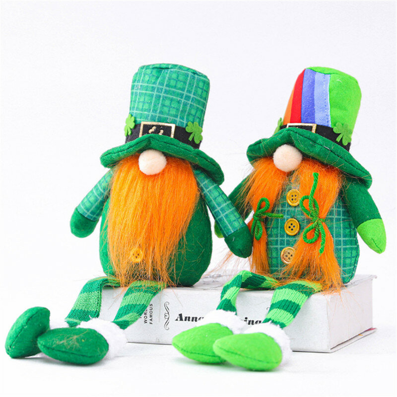 Gnome brinquedo de pelúcia para decoração, boneca sem rosto, Saint Patrick's Day Tomte, feriado, Lucky Elf, trevo ornamento