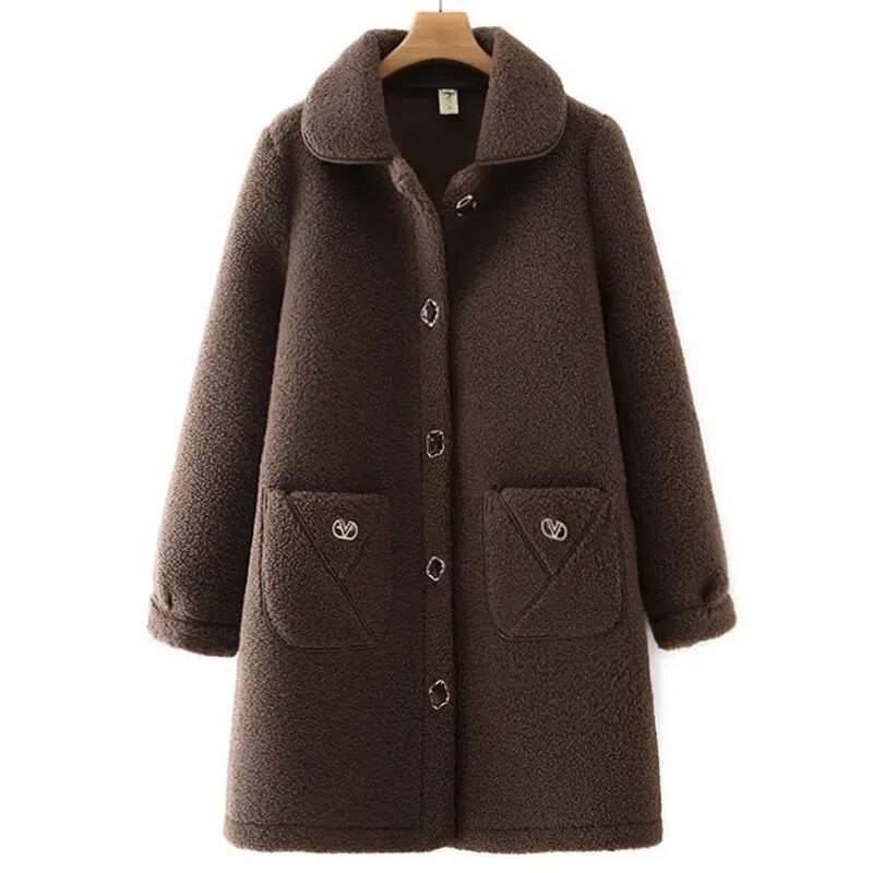 Manteau en fourrure de cachemire de haute qualité pour femmes d'âge moyen, pardessus en fausse fourrure intégrée, vêtements d'hiver pour mères, Comb5XL, nouveau