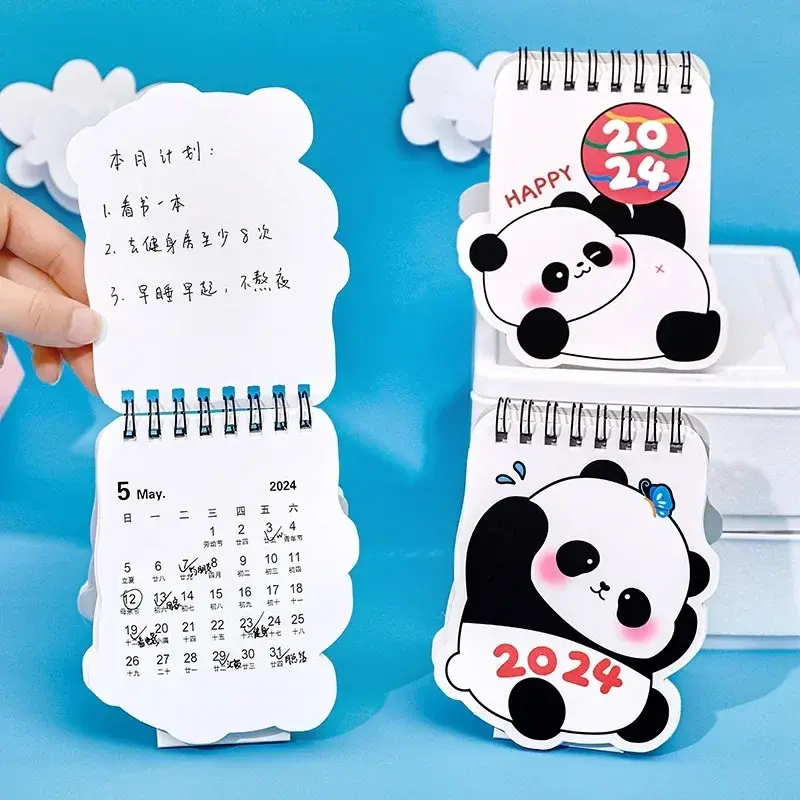 Настольный календарь 2024, кавайная панда, катушка, Женский ежегодный ежедневник, ежедневник, органайзер, канцелярские принадлежности, офисные принадлежности