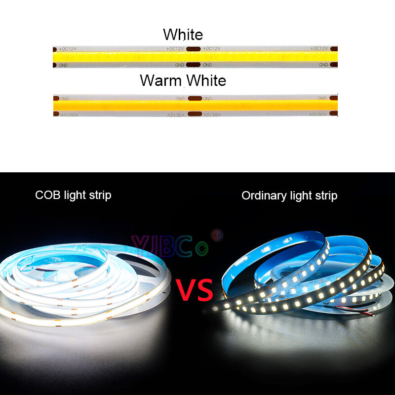5m taśma pasek COB LED 12V 24V o wysokiej gęstości elastyczny miękki światła FCOB 320/384/480/528 didry/m białe/ciepłe białe liniowe ściemnianie