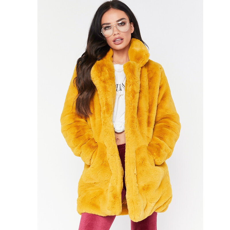 Women's Clothing Winter Women's Loose Fur Coat Women's Wear Solid Color Long-sleeve Fit Fashion Casual Female Clothing New