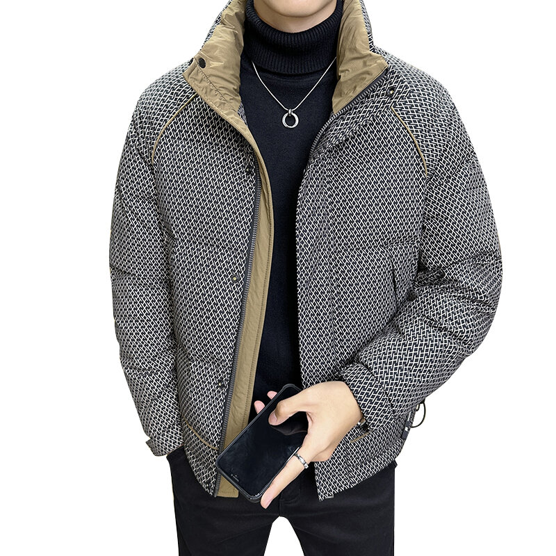 Fashion Men's 2023 Winter 90% White Duck Down Jackets Casual Stand Collar Short Puffer Coat Youth Streetwear Warm Parkas Clothes