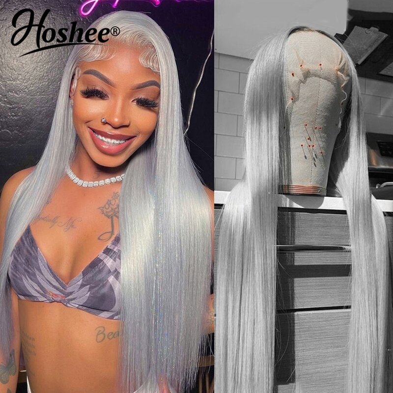 Ash Blonde 13x4 HD Lace Front Wig Remy Human Hair Straight Glueless Grey Colored Transparent Frontal Wigs For Women Preplucked