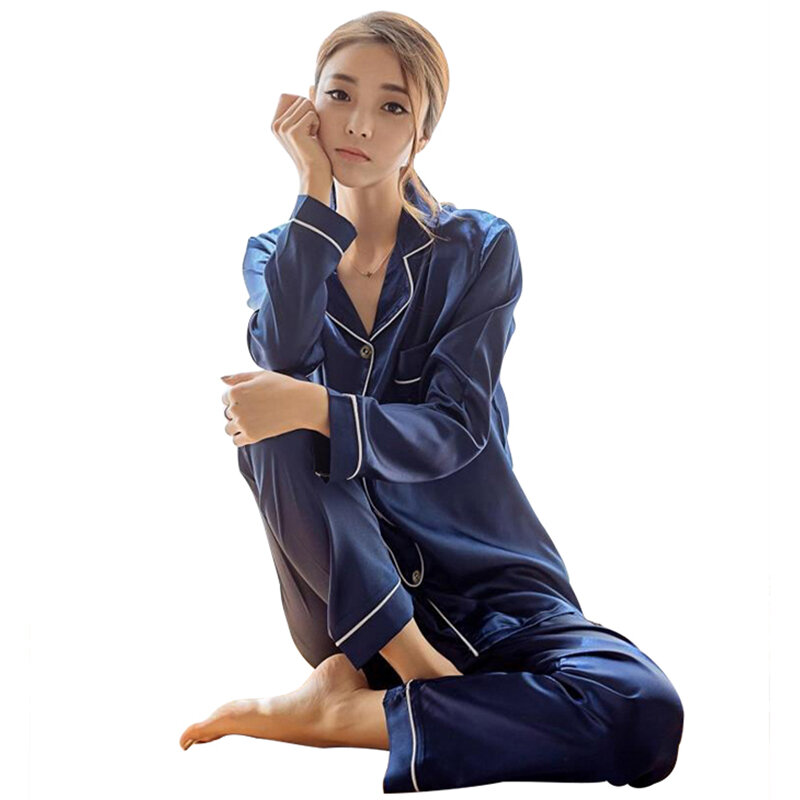 Женская шелковая атласная пижама, пижамный комплект, одежда для сна, пижама, Пижамный костюм, женский комплект для сна из двух предметов, женская одежда для дома