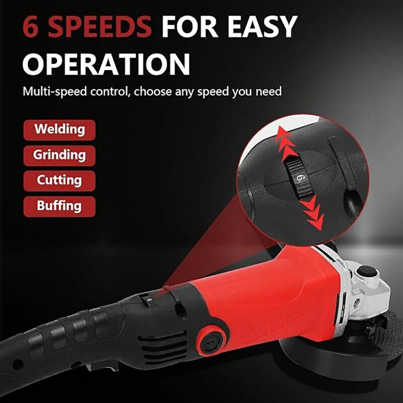 Yofuly Angle Grinder with 6 Speed Change Speed Control 1400W Angle Grinder with Protective Devices Cutting Discs Non-Slip Handle