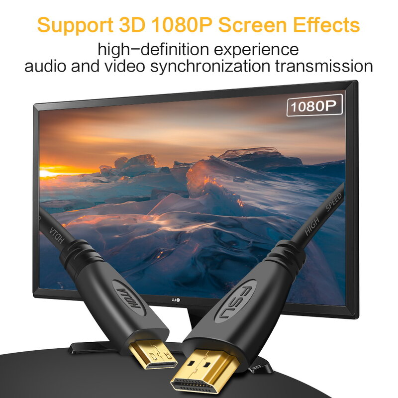 Mini câble HDMI vers câble HD 1080p, adaptateur 3D haute vitesse, prise plaquée or pour caméra, moniteur, budgétaire TV, 1m, 1.5m, 2m, 3m, 5m