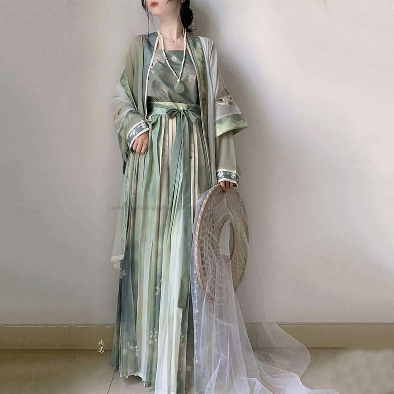 Wiosna lato nowy starożytny styl chińskie tradycyjne zestaw sukni Hanfu kobiety eleganckie Vintage sukienka Cosplay Hanfu Dance Dress Set