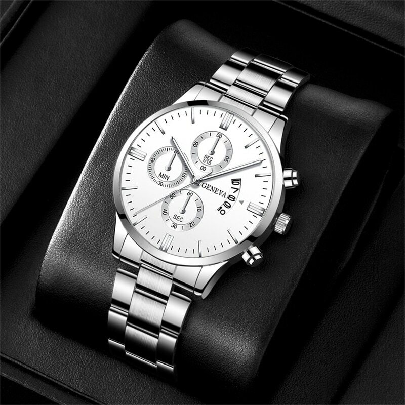 2023 Fashion Mens Watches for Men Luxury Silver Stainless Steel Quartz Wrist Watch Man Business Calendar Watch Reloj Hombre