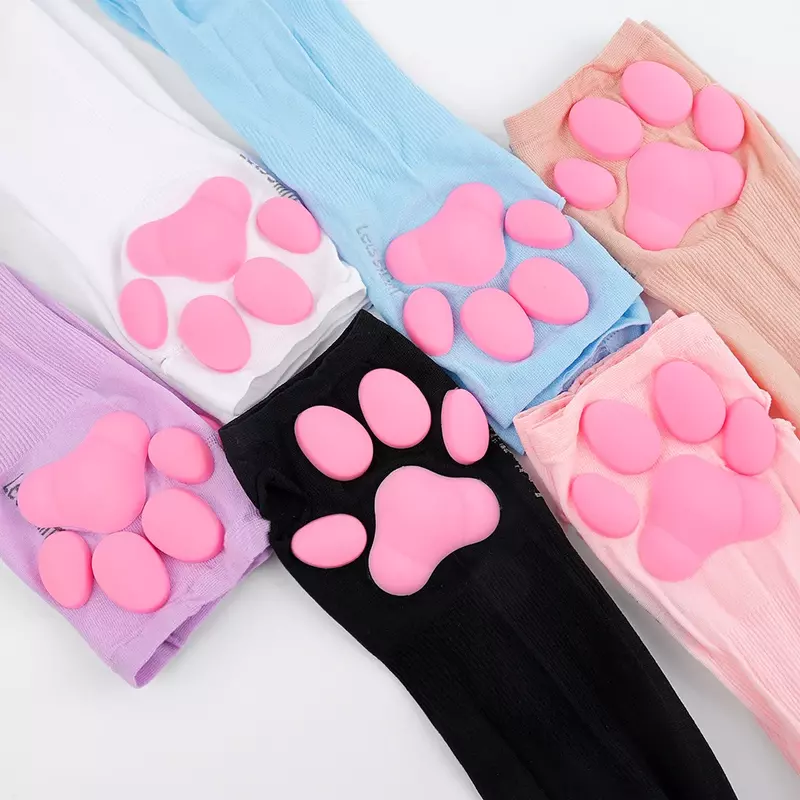 2024 New 3D Silicone Pink Cat Claw Paw Pads Soft Fingerless Fluffy Sun Protection Cool Sleeves Cute Gloves Long Tube for Women