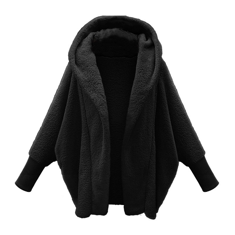 New Autumn and Winter Women's Coat Vestido Fashion Casual Loose Solid Color Full-sleeved Long-sleeved Hooded Loose Plush Jacket