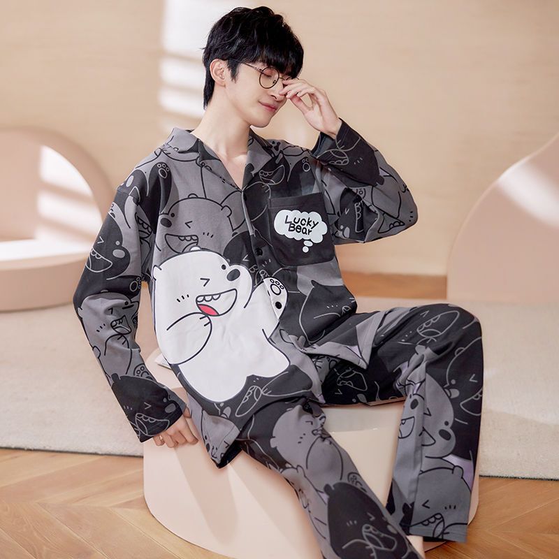 Pijamas de manga comprida para homens outono casa roupas algodão anime pijamas definir uma peça impressa japão pijamas cardigan festa pijama